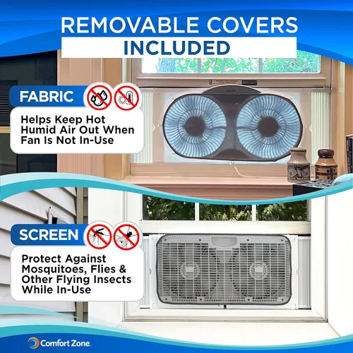 Vista 11 de COMFORT ZONE - Ventilador inteligente WiFi de 9 pulgadas para ventana doble, ventilador de doble hoja de 3 velocidades con aplicación y control