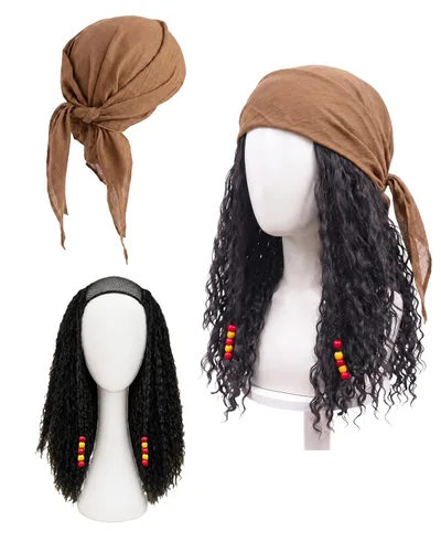 Vista 10 de Juego de 2 piezas de peluca pirata y bandana para hombres y mujeres