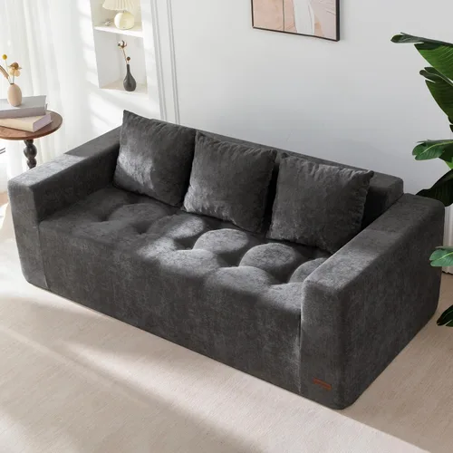 Vista 10 de MAXYOYO Sofá modular de 61 pulgadas, sofá biplaza sin hueso con asiento profundo, tapizado de felpilla, cómodo sofá para sala de estar, no requiere