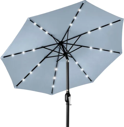 Vista 8 de Best Choice Products Sombrilla de Patio Solar de Poliéster con Luz LED de 10 pies con Ajuste de Inclinación y Tela Resistente a los Rayos UV - Gris