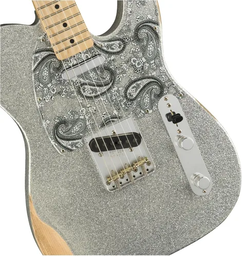 Vista 4 de Fender Brad Paisley Road - Guitarra eléctrica Telecaster desgastada, brillo plateado, diapasón de arce