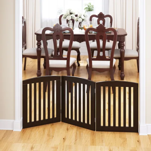 Vista 3 de PAWLAND Puerta Plegable Independiente de Madera para Mascotas para Perros, 24 Pulgadas 3 Paneles Valla de Paso, Puerta para Perros para la Casa