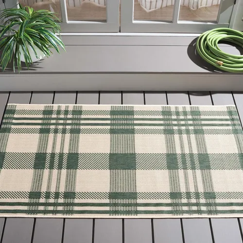 Vista 27 de SAFAVIEH Alfombra Lavable para Exteriores Colección Courtyard - 2'3" x 4', Beige y Azul, Patrón a Cuadros, No Desprende Pelusa y Fácil Limpieza