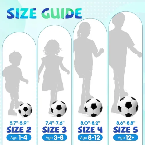 Vista 2 de Soccer Balls Size 5 Size 4 Size 3 Size 2 with Pumps, Bulk Pack of 1, 2 or 6 1 paquete blanco negro