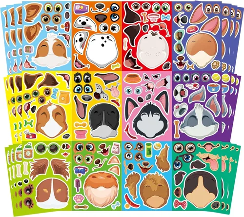 Vista 14 de 48 hojas de calcomanías para hacer una cara para niños, haz tus propias Animal