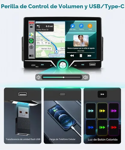 Vista 3 de Estéreo de automóvil de un solo DIN con cable Carplay Android Auto, Sellrich de 7 pulgadas, pantalla táctil, Bluetooth, radio para automóvil