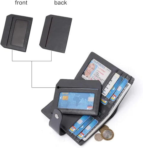 Vista 5 de BOSTANTEN - Billetera de cuero para mujer con bloqueo RFID, pequeña, con cremallera, de bolsillo, para tarjetas, con ventana para documento