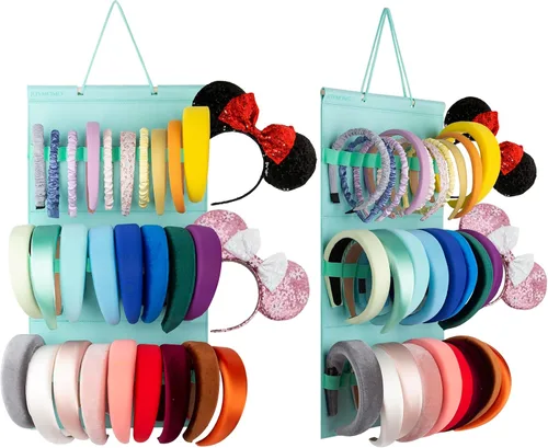 Vista 11 de Organizador colgante para diademas para niñas, organizador de diademas de fieltro, organizador de almacenamiento para diademas (sin diademas) (Negro)