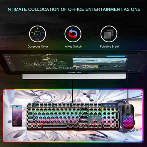 Vista 4 de Mouse Pads Sexy Anime Girl Mouse Pad Gaming Led RGB Deskmat Desk Mat Mousepad Gamer Game Mats Mause Office Pads Pc XXL Desktop 39.37 inch x19.68 inch