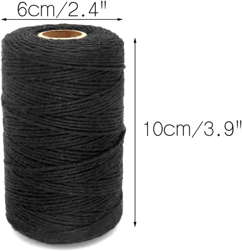 Vista 3 de Cuerda de cuerda negra, cordel de panaderos de algodón de 656 pies, cordón de algodón para manualidades, cordel de regalo, cuerda navideña, cuerda