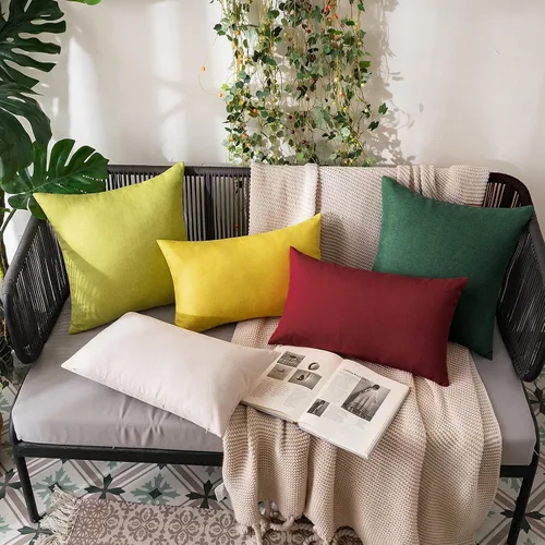 Vista 5 de MIULEE - Paquete de 2 fundas decorativas de cojín para exterior, impermeables, sólidas, de lino falso navideño, para jardín, granja, para patio