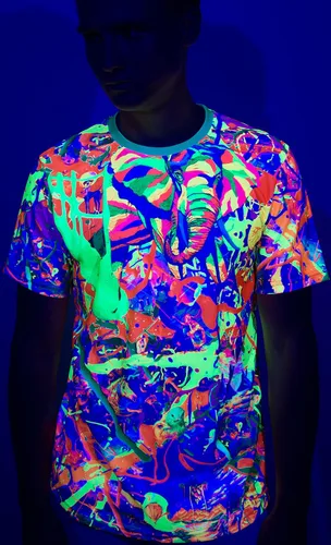 Vista 3 de aofmoka - Camiseta ultravioleta hecha a mano, reactiva a luz negra, con impresión decorativa