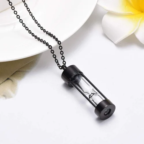 Vista 3 de weikui Joyería de cremación para cenizas, collar de urna de reloj de arena negro, colgantes, cenizas, recuerdo, joyería conmemorativa de cenizas