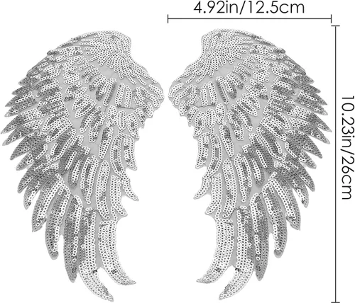 Vista 2 de Lentejuelas alas de ángel, 2 pares de apliques bordados para bricolaje, alas brillantes para coser/planchar en parches de reparación, suministros