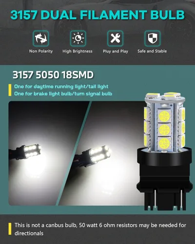 Vista 5 de Alopee Paquete de 10 bombillas LED 4114 de polaridad no polar, luz diurna blanca, T25, 4114, DC 12V, para bombilla de luz de freno trasero de señal