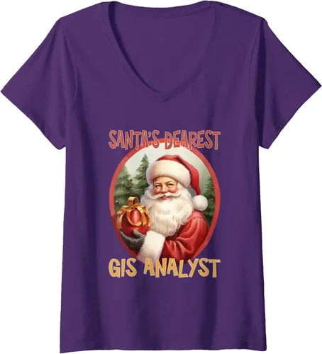 Vista 8 de GIS Analyst Christmas Holiday Love Xmas V-Neck T-Shirt Negro