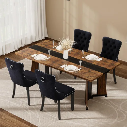 Vista 17 de Juego de mesa de comedor de 5 piezas con 4 sillas, mesa de comedor rectangular de madera de 71 pulgadas con sillas de comedor de terciopelo, tablero