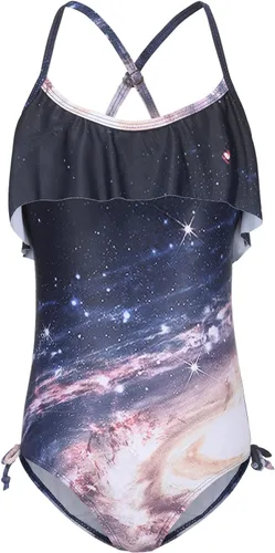 Vista 25 de Trajes de baño de una pieza para niñas, traje de baño con volantes de un hombro Bandera estadounidense 06