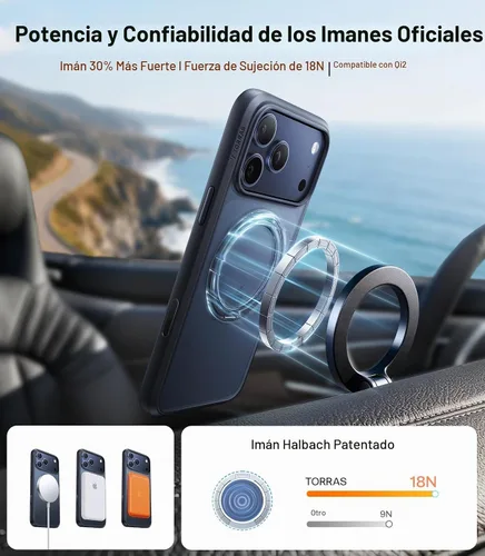 Vista 3 de TORRAS Funda con soporte magnético mejorado de 360 grados para iPhone 17 PRO con botón de control de cámara, compatible con MagSafe, protección