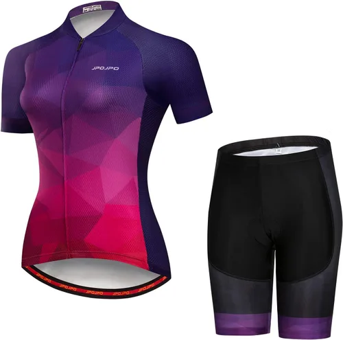 Vista 124 de Camiseta de ciclismo para mujer, manga corta y pantalones cortos de ciclismo acolchados para verano