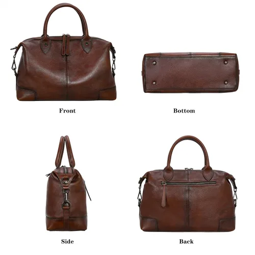 Vista 5 de HESHE Bolso de mano de cuero genuino para mujer, bolso de cuero de gran capacidad, bolso de mano con asa superior, bolso de médico vintage