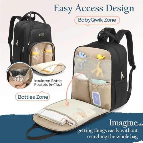 Vista 4 de Mochila para pañales Qualyphant - Bolsa de pañales extra grande para 2 niños gemelos (expandible 30-38L) - Mochila de viaje para bebé con cambiador