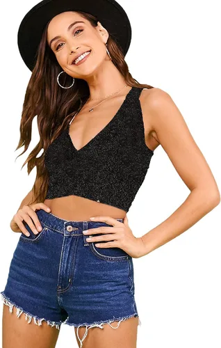 Vista 7 de Floerns - Camiseta sin mangas con cuello en V y purpurina para mujer
