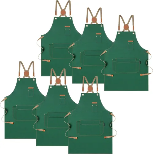 Vista 13 de Delantal de chef con correas cruzadas en la espalda para hombres y mujeres, delantal de lona de algodón para pintura de artistas, cocina