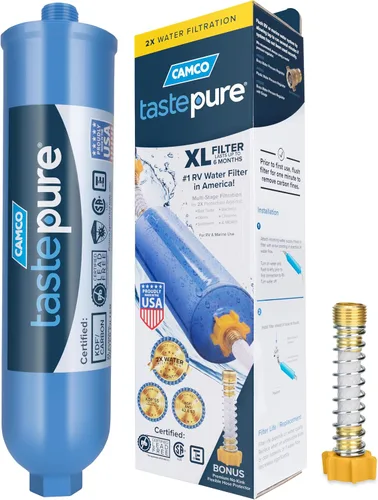 Vista 9 de Camco Tastepure - Filtro de agua para autocaravana, filtro de agua avanzado en línea con protector de manguera flexible, filtración GAC y KDF