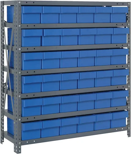 Vista 11 de Quantum QSBU-245BK Heavy Duty Shelving Unit with (7) Shelves and (24) QUS245 Black Bins for Garage Warehouse Storage Distribution 400 lb Load