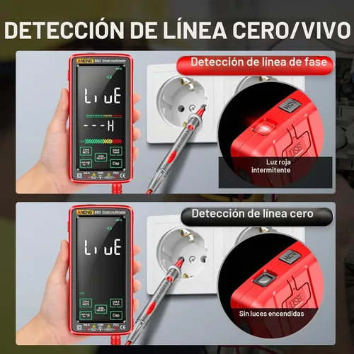 Vista 4 de Multímetro inteligente, probador de multímetro digital con pantalla táctil, 6000 cuentas, rango automático, recargable, una pantalla inversa Rojo