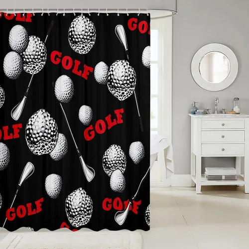 Vista 22 de Decorative White Baseball Shower Curtain Waterproof Polyester Fabric,Red Baseball Bat Bath Curtain Home Bathroom Decor Hanging Curtain with Hooks 72