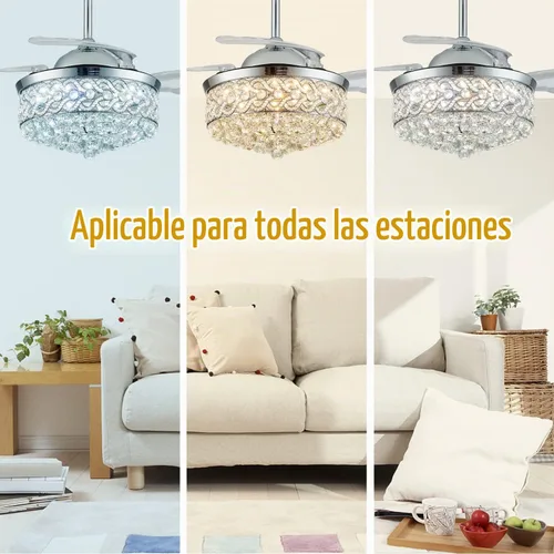 Vista 5 de DuMaiWay Ventilador de techo de araña de 48 pulgadas, moderna lámpara de cristal retráctil con hoja invisible LED con control remoto