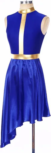 Vista 2 de Vestido de baile de alabanza metálico para mujer, superpuestas, túnicas asimétricas, falda de satén, disfraz litúrgico de adoración lírica