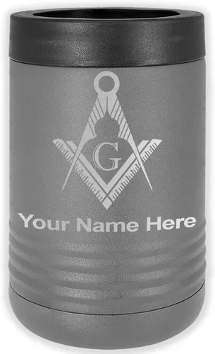 Vista 11 de LaserGram Aislador personalizado de latas y botellas de acero inoxidable, símbolo masón, mantiene las bebidas frías durante más tiempo (negro)
