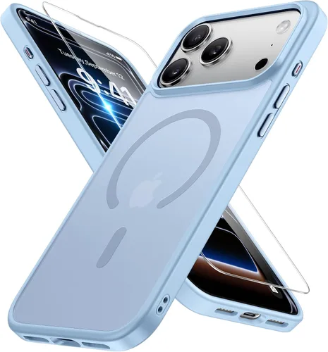 Vista 144 de Miracase - Funda magnética para iPhone 13 de 6.1 pulgadas (compatible con MagSafe) (con 2 protectores de pantalla), protección de grado militar Negro