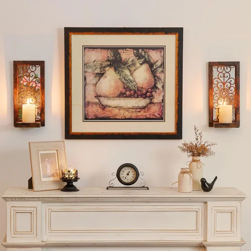 Vista 3 de Juego de 2 candelabros de pared con diseño de desplazamiento Portavelas de pared envejecida de madera tallada, sostiene velas de pilar o jarrones