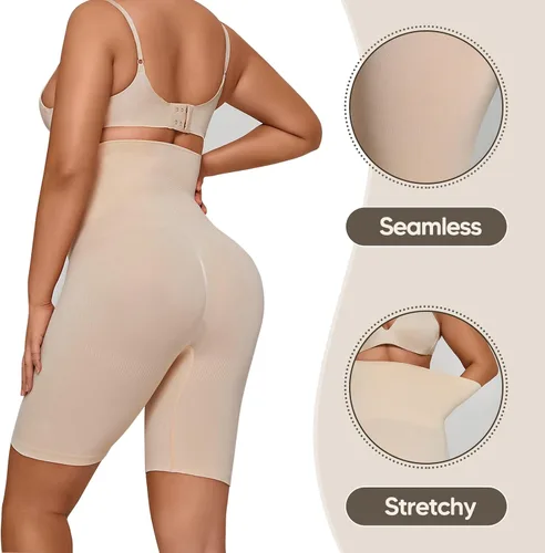Vista 3 de Pantalones cortos con control de abdomen para mujer, cintura alta, moldeador de cuerpo, levantador de glúteos, muslos más delgados