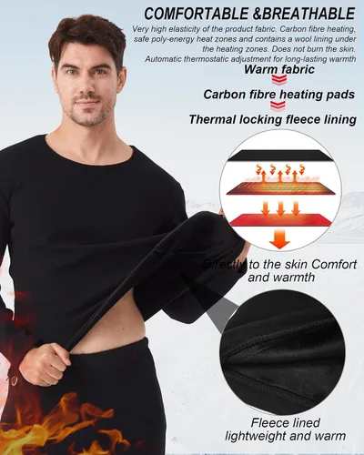 Vista 6 de Conjunto de ropa interior térmica térmica eléctrica para hombre, ropa interior deportiva de invierno al aire libre con batería y caja