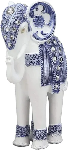 Vista 7 de Ebros Feng Shui Ming Style - Figura decorativa azul y blanca con cristales, estatua de elefante en reposo de 9.25 pulgadas de alto, Vastu 3D