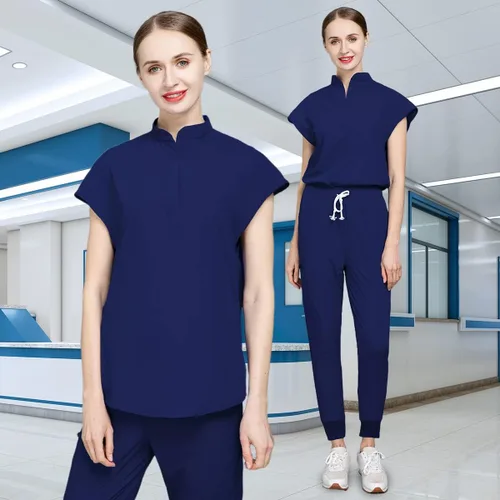 Vista 2 de niaahinn Unsex - Conjunto de traje médico para mujer, cuello en V y pierna recta, pantalones con cordón, uniformes de enfermería para hombres