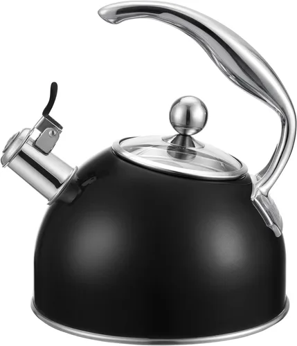 Vista 12 de Tetera de acero inoxidable Viking de 3 capas, 2.6 cuartos de galón para estufa con tapa de vidrio templado, mango ergonómico, lista para inducción