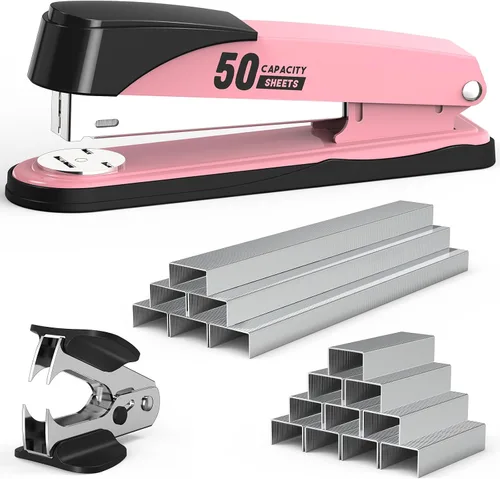 Vista 10 de Engrapadora de metal resistente con capacidad de 50 hojas con 1750 grapas y removedor de grapas, grapadoras de tira completa para escritorio, sin