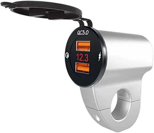 Vista 10 de Riloer Impermeable 12V motocicleta QC3.0 Dual USB cargador puertos adaptador de corriente con voltímetro digital para teléfonos inteligentes Negro