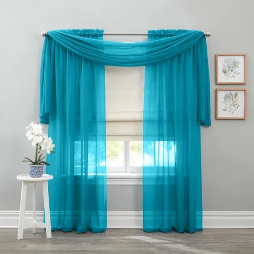 Vista 2 de BrylaneHome BH Studio - Paneles de gasa transparente con bolsillo para barra, juego de 2 a 120 pulgadas de ancho y 63 pulgadas de largo, hojas