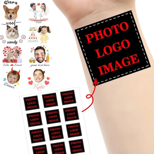 Vista 18 de Tatuajes personalizados temporales personalizados temporales con nombre, logotipo, foto facial para adultos, boda, cumpleaños, San Valentín