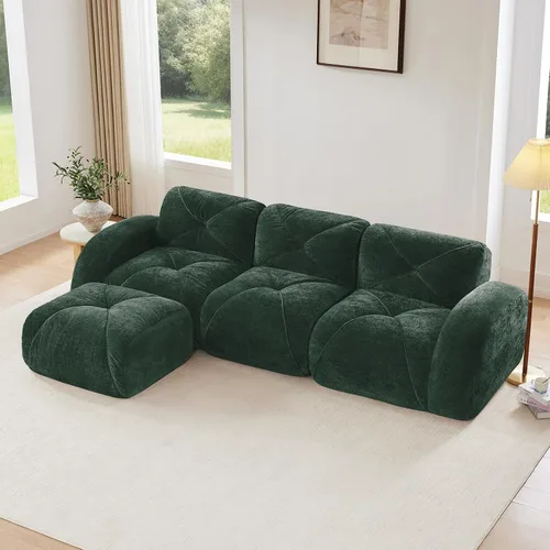 Vista 55 de Sofás modulares modulares de 110.6 pulgadas para sala de estar, sofá moderno de terciopelo sin hueso, no requiere montaje, cómodo sofá sin hueso