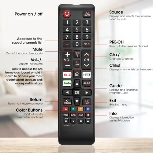 Vista 5 de Paquete de 3 controles remotos para todos los TV Samsung, reemplazo compatible con todos los televisores inteligentes Samsung, LCD, LED, 3D, HDTV