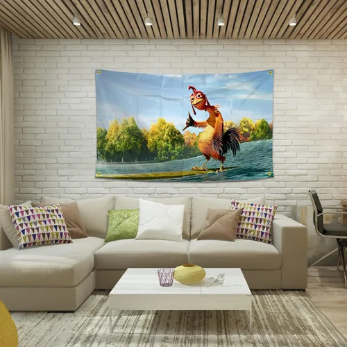 Vista 3 de Póster Divertido de Bandera de Pollo, Bandera de Pared Duradera para Cueva del Hombre con 4 Ojales de Latón, Tapiz de 3 x 5 Pies para Decoración