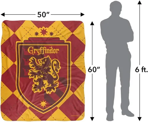 Vista 5 de Manta de Harry Potter, 50 x 60 pulgadas, Gryffindor Plaid Sigil Silky Touch Sherpa Back Manta súper suave